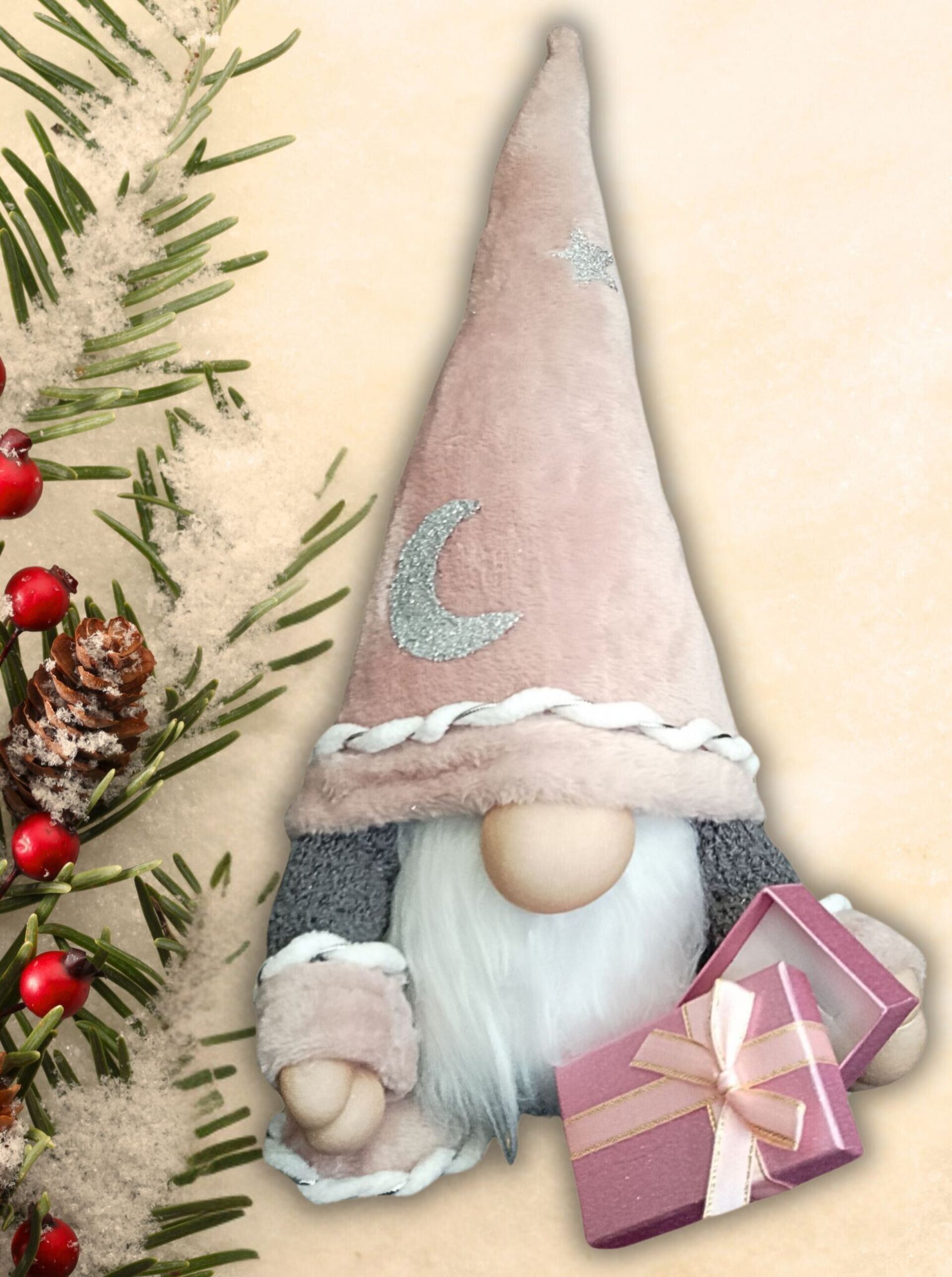 Gnomo navidad rosa con caja (tipo brujo) - 2